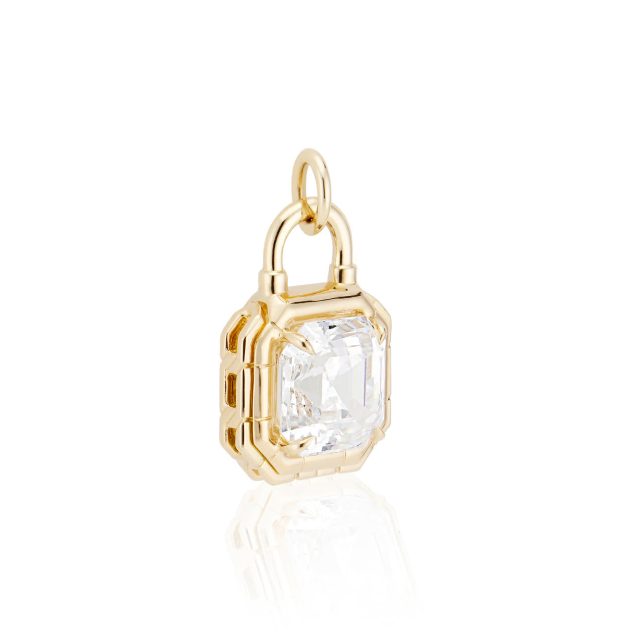 Asscher Cut Diamond Solitaire Padlock Pendant front view; Asscher diamond necklace