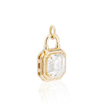 Asscher Cut Diamond Solitaire Padlock Pendant front view; Asscher diamond necklace