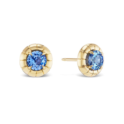 oat stud earrings with blue sapphires