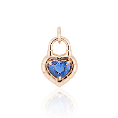 heart shaped sapphire solitaire padlock pendant