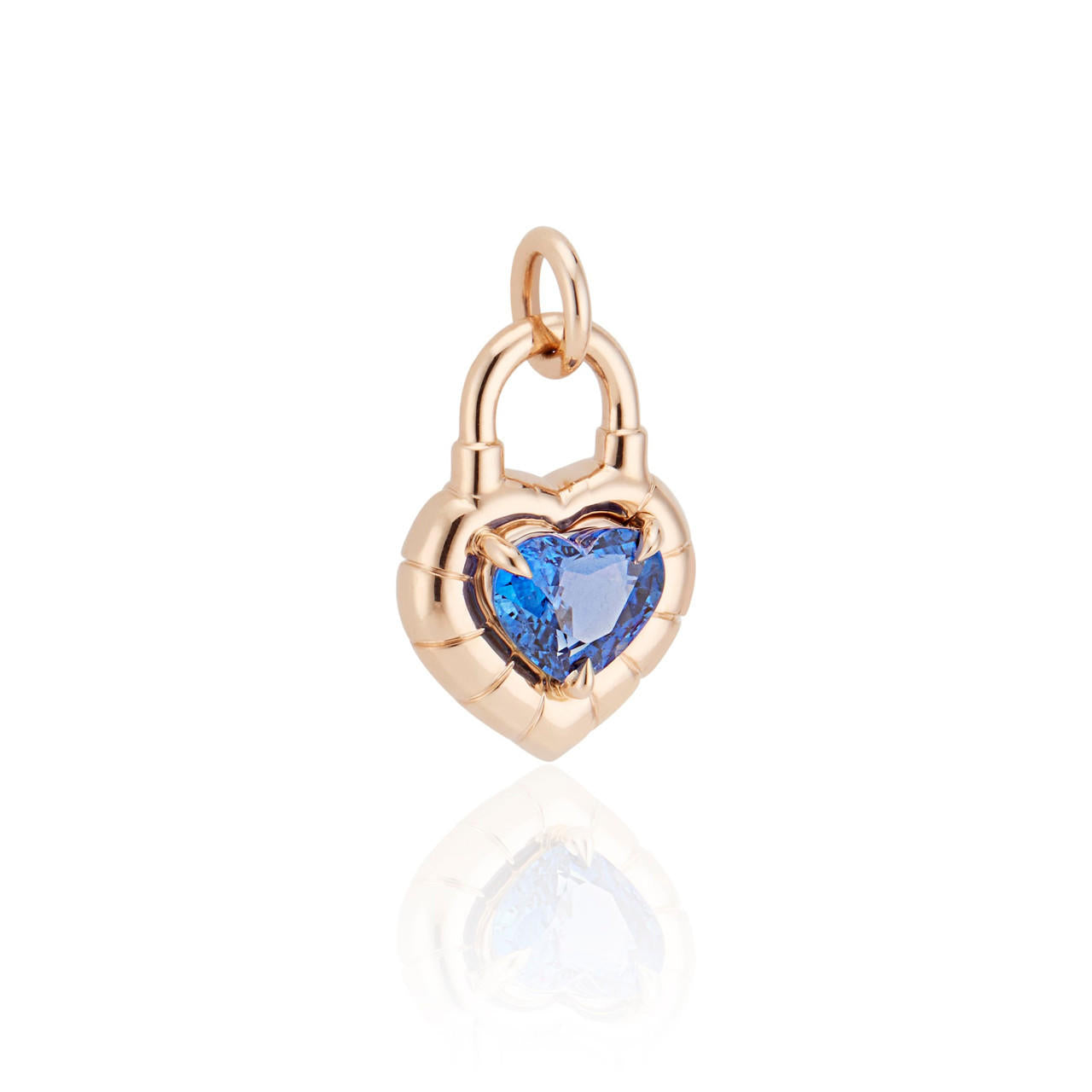 heart shaped sapphire solitaire padlock pendant