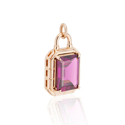 Grape Garnet Emerald Cut Gypsy Padlock front view; purple gemstone necklace