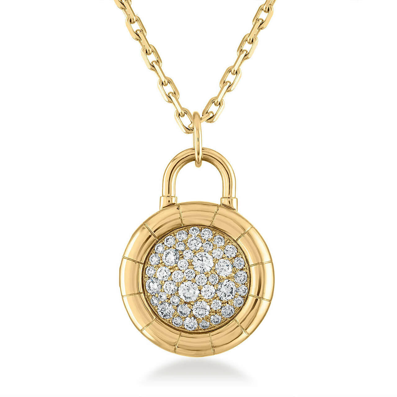 round pave diamond locket in 18 karat gold front view