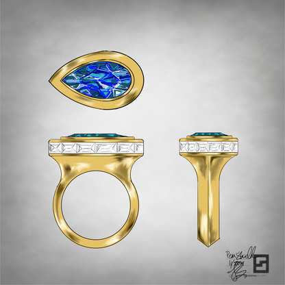 bezel set pear shaped blue tourmaline ring design