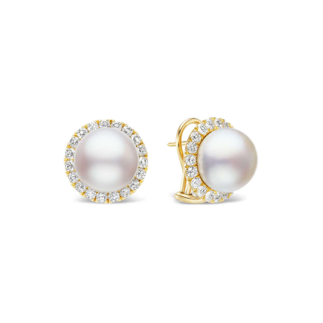 PEARL STUD EARRINGS WITH DIAMOND HALO