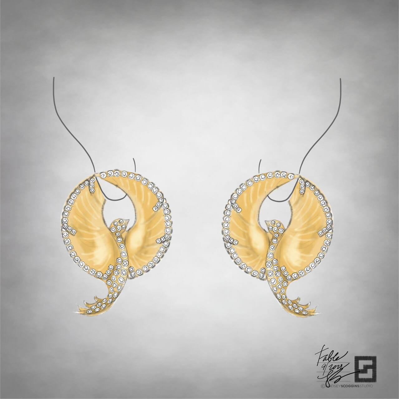 GOLD AND DIAMOND PHOENIX EARRINGS