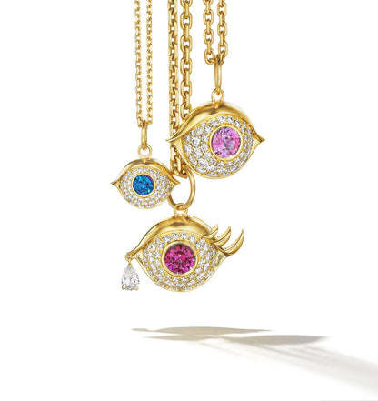 18k gold evil eye pendant with ruby eye