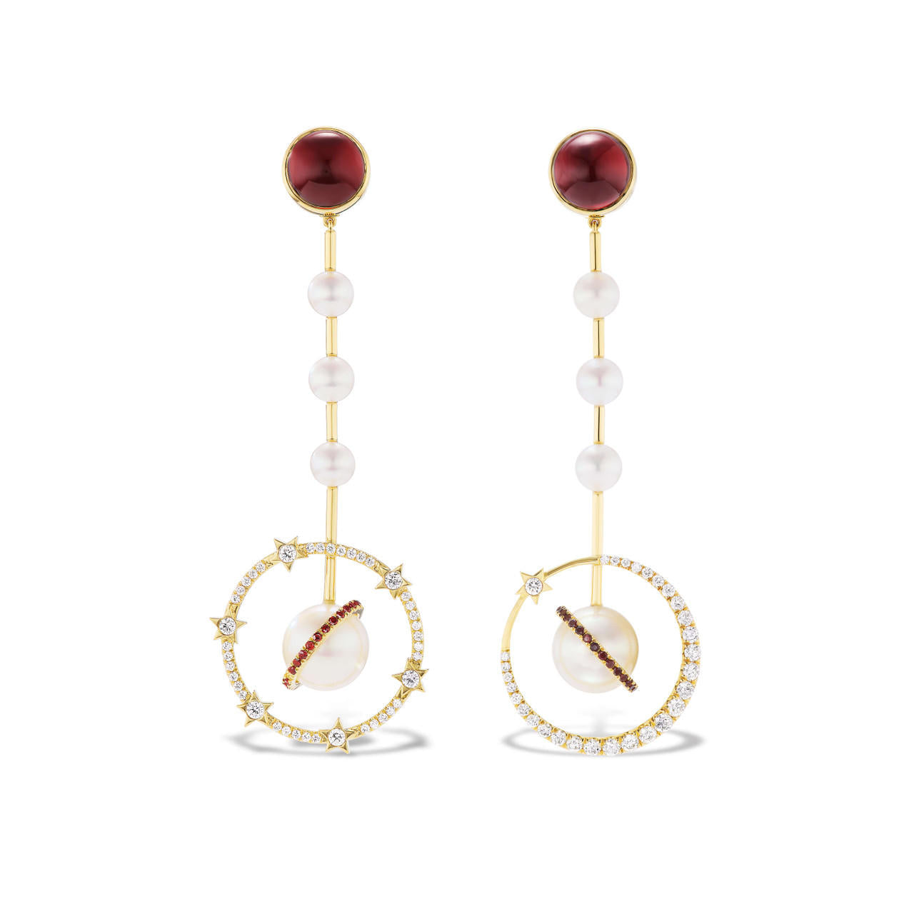 Planetary-pearl-and-garnet-earrings