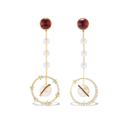 Planetary-pearl-and-garnet-earrings