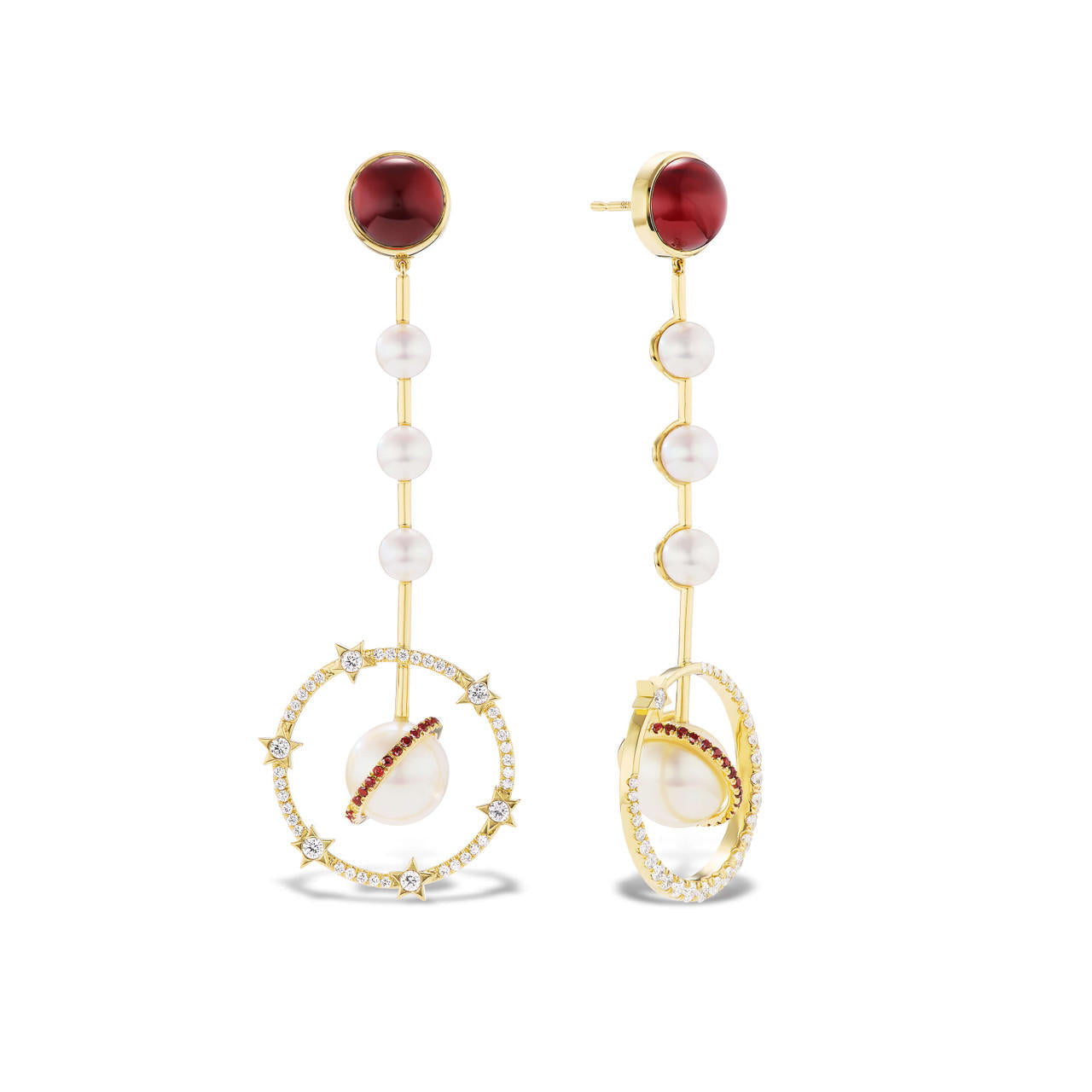 Planetary-pearl-and-garnet-earrings