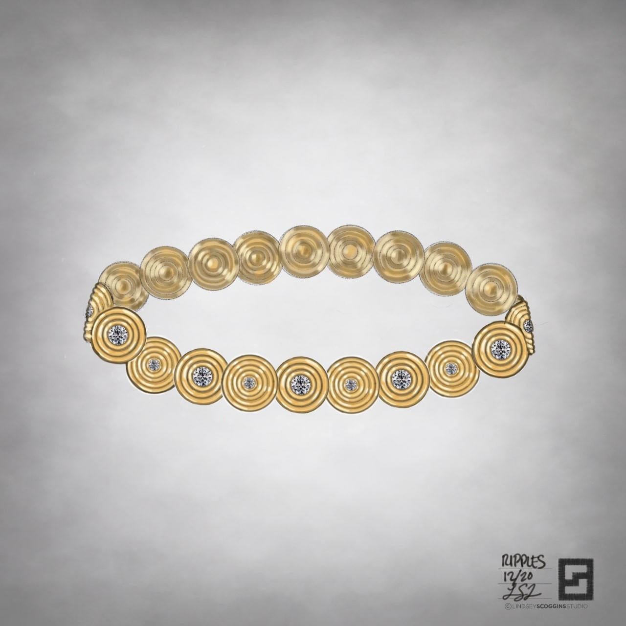 ripple effect diamond link bracelet in 18 karat gold