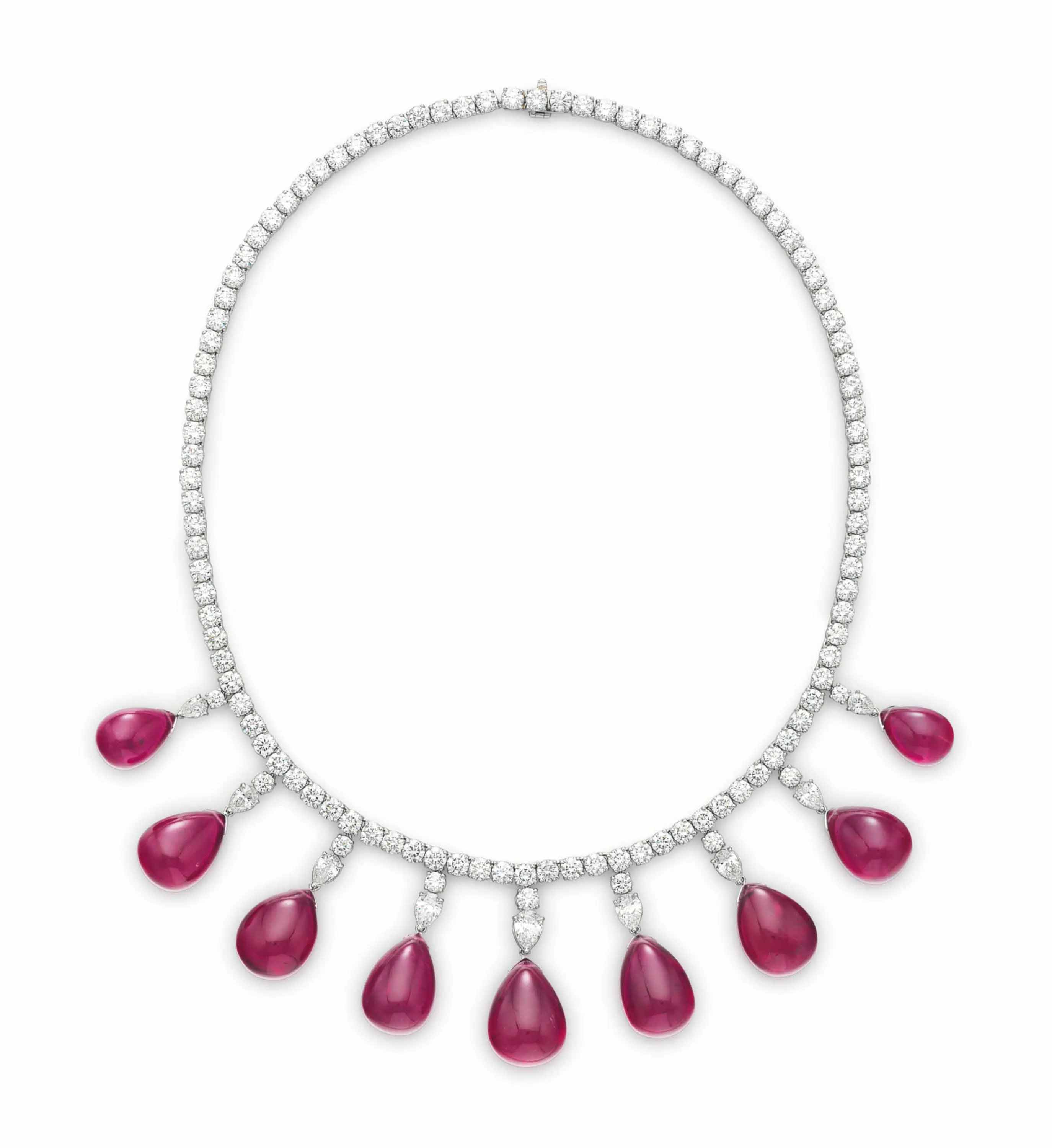 Rubellite tourmaline and diamond necklace