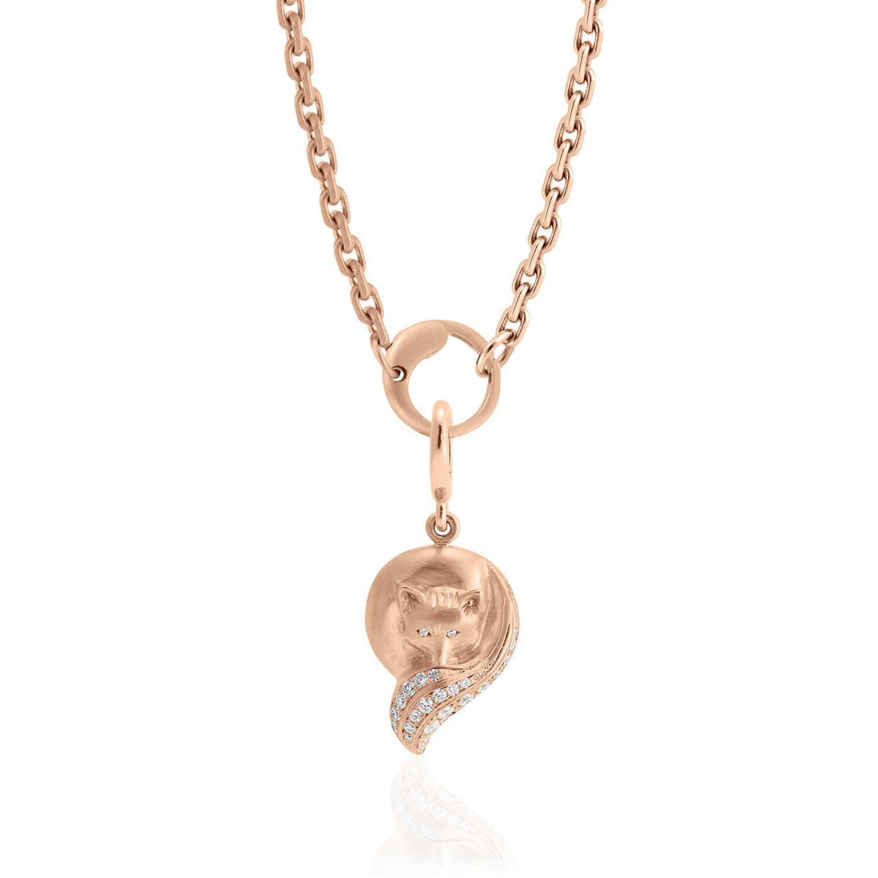 The FOX pave diamond pendant in rose gold on chain