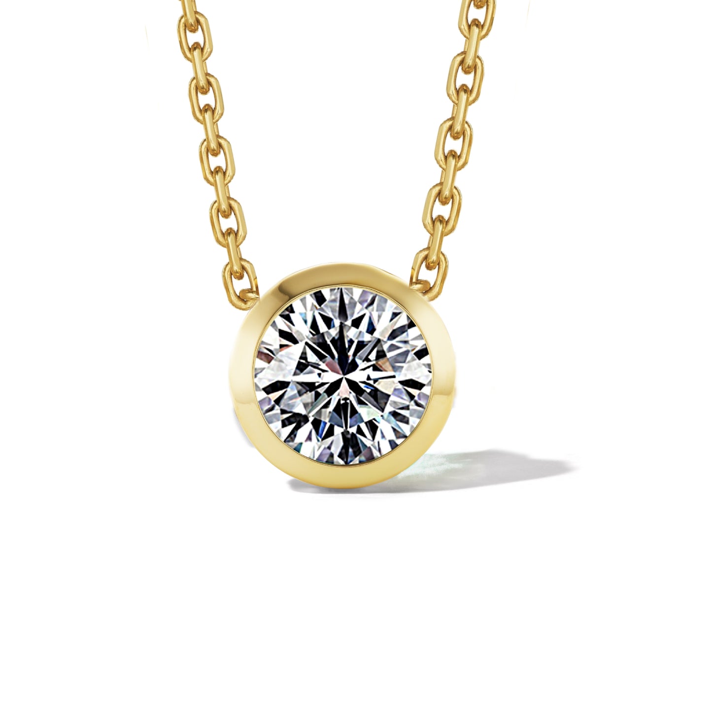 ROUND DIAMOND BEZEL SET SHIELD PENDANT NECKLACE IN 18K YELLOW GOLD