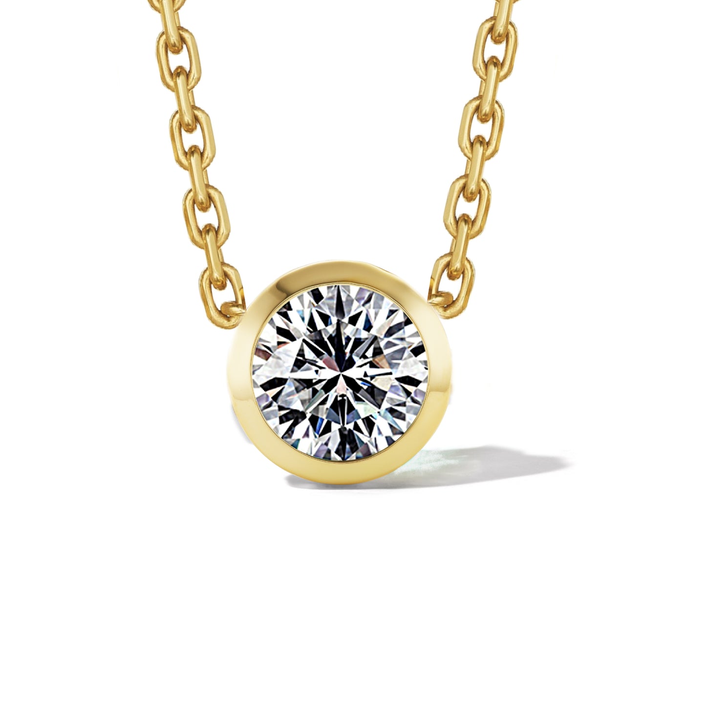 ROUND DIAMOND BEZEL SET SHIELD PENDANT NECKLACE IN 18K YELLOW GOLD