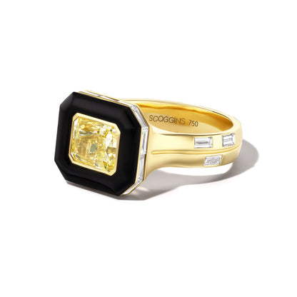 SHIELD YELLOW DIAMOND AND ONYX RING
