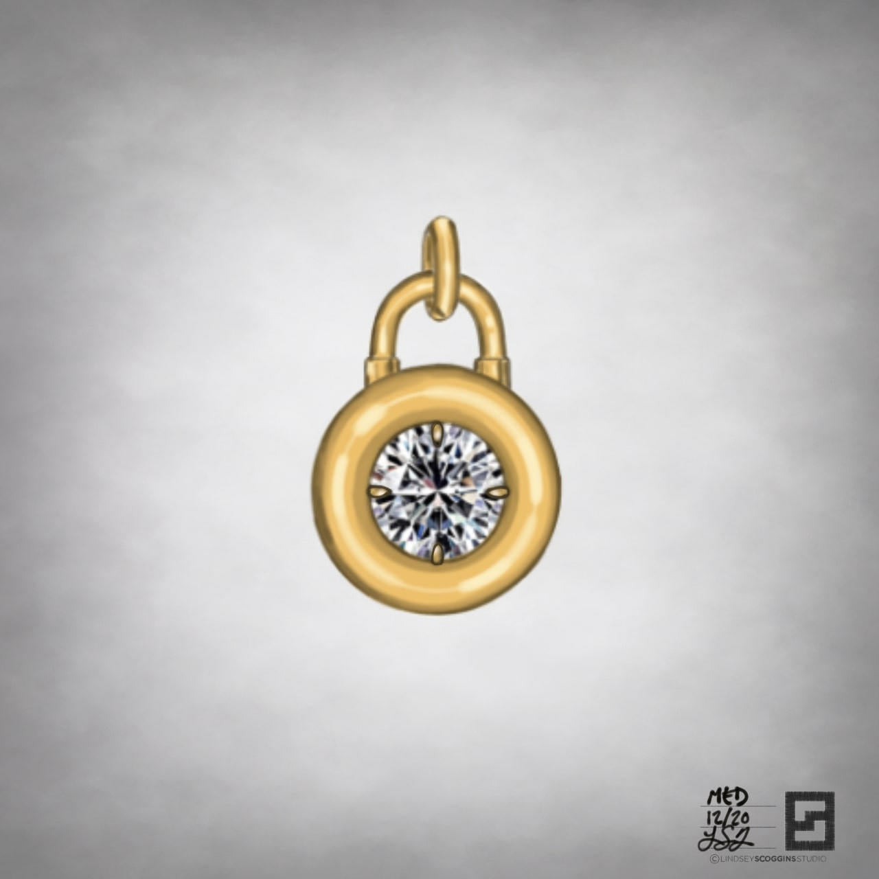 round cut diamond solitaire pendant in 18k gold front view