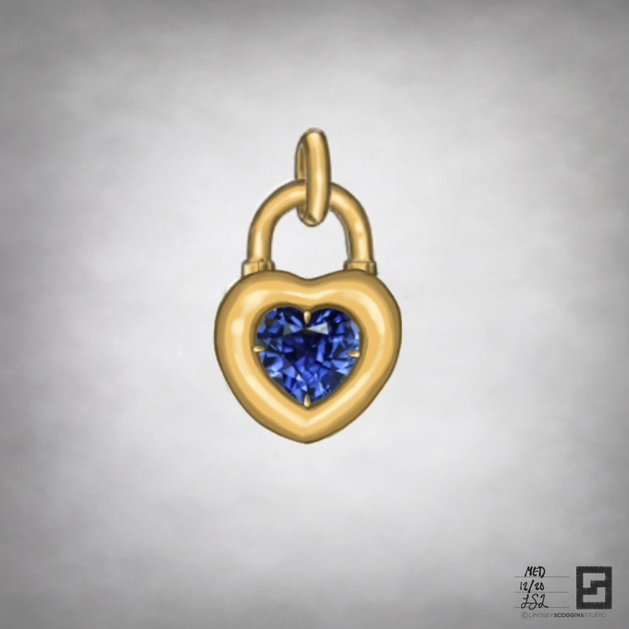 heart shaped sapphire solitaire padlock pendant