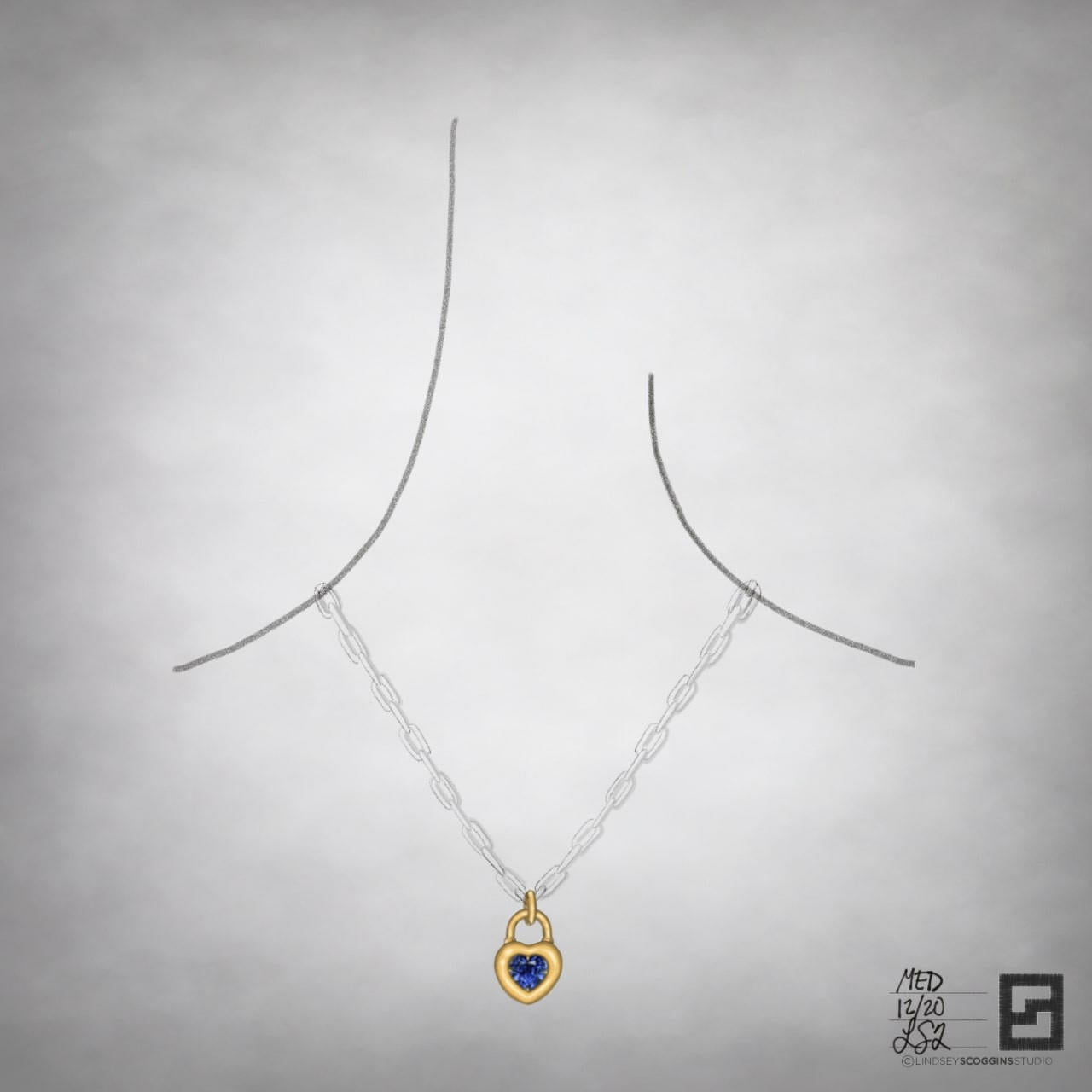 heart shaped sapphire solitaire padlock pendant