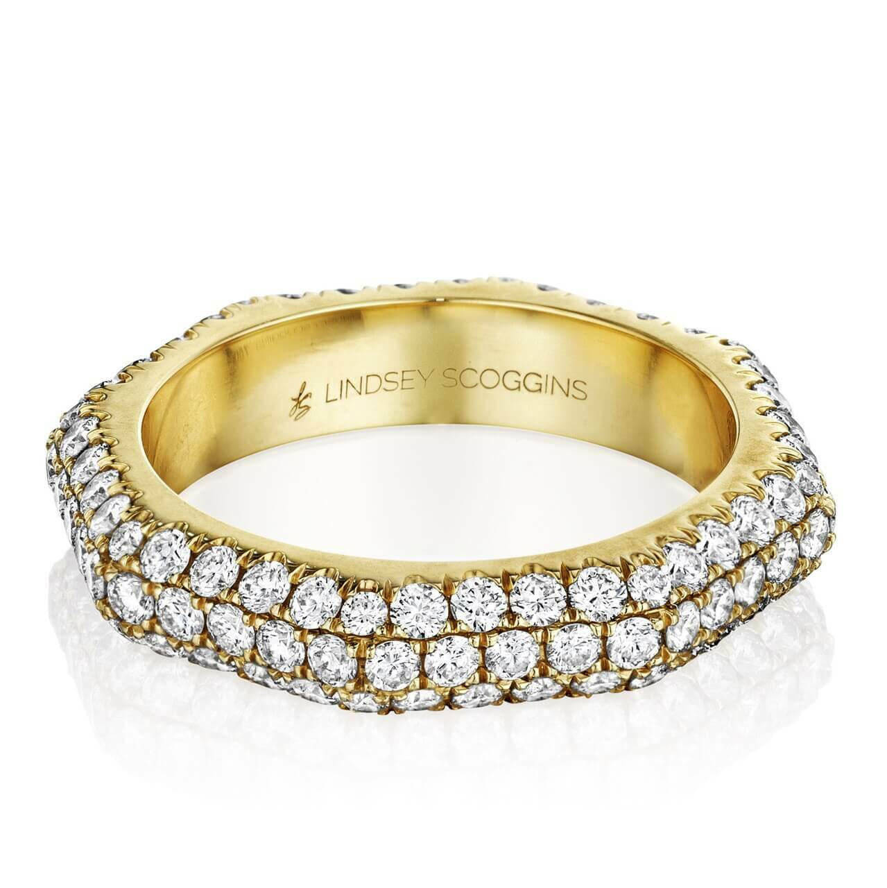 Still Triple Row Domed Pave Band Yellow Gold and diamond