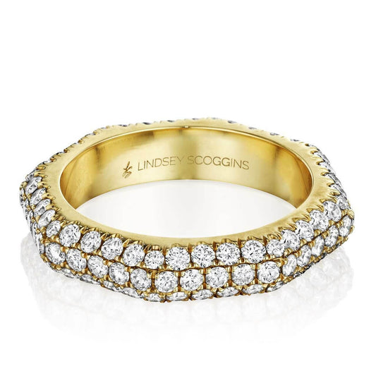 Still Triple Row Domed Pave Band Yellow Gold and diamond