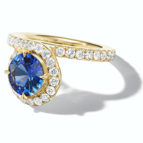 Slim endless loop ring with pave diamond row and sapphire