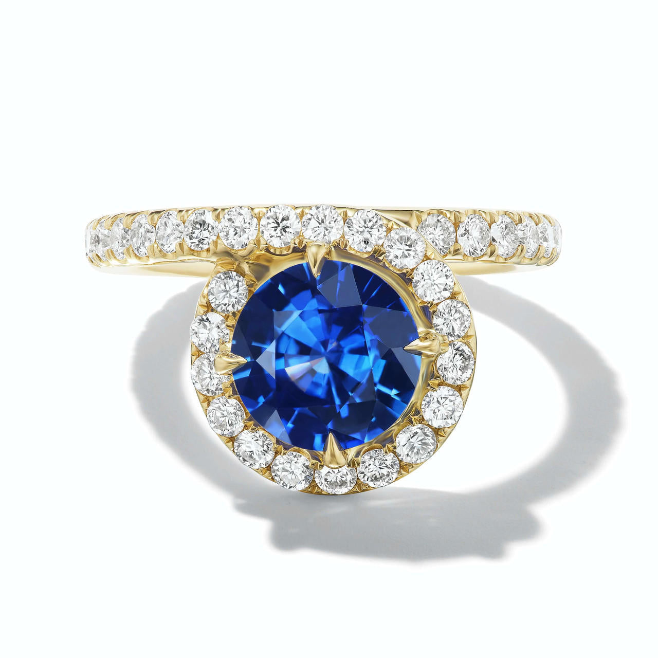 Slim Endless Loop ring with pave diamond row and sapphire