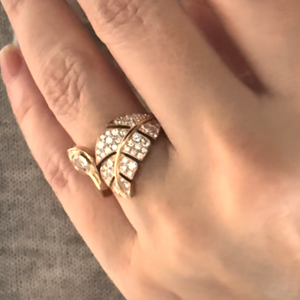 Snake And Pave Diamond Leaf Ring