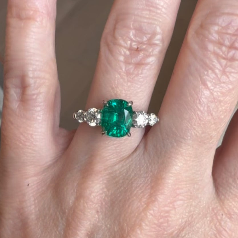 FIVE STONE EMERALD AND DIAMOND RING