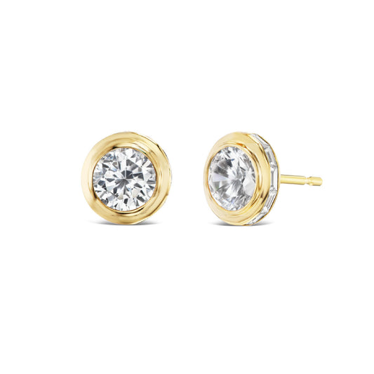 SHIELD BEZEL SET DIAMOND STUD EARRINGS WITH BAGUETTES