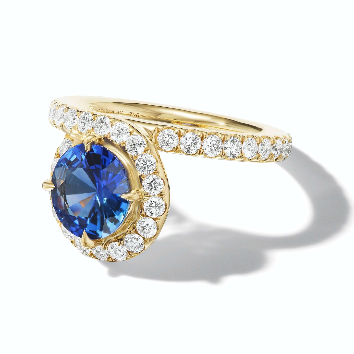 Slim Endless Loop ring with pave diamond row and sapphire