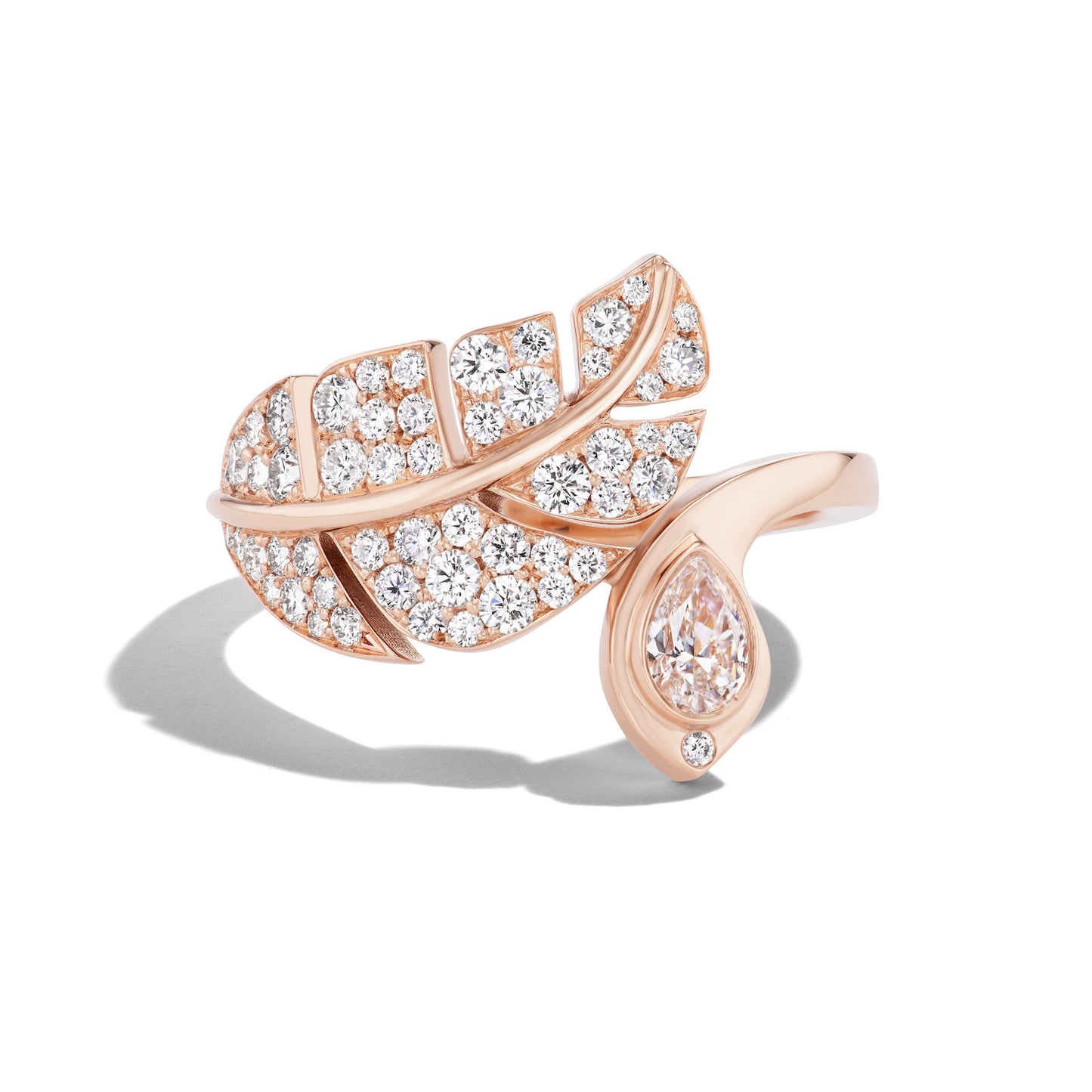 PAVÉ DIAMOND SNAKE AND LEAF RING