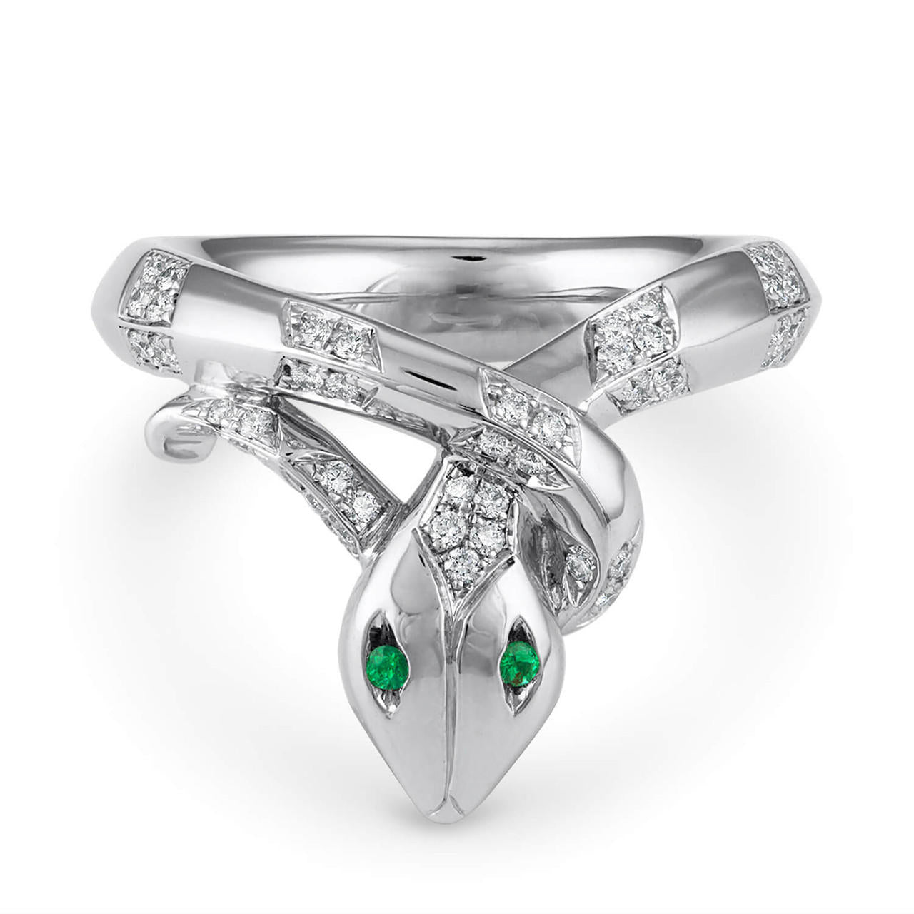 EMERALD AND DIAMOND SNAKE RING