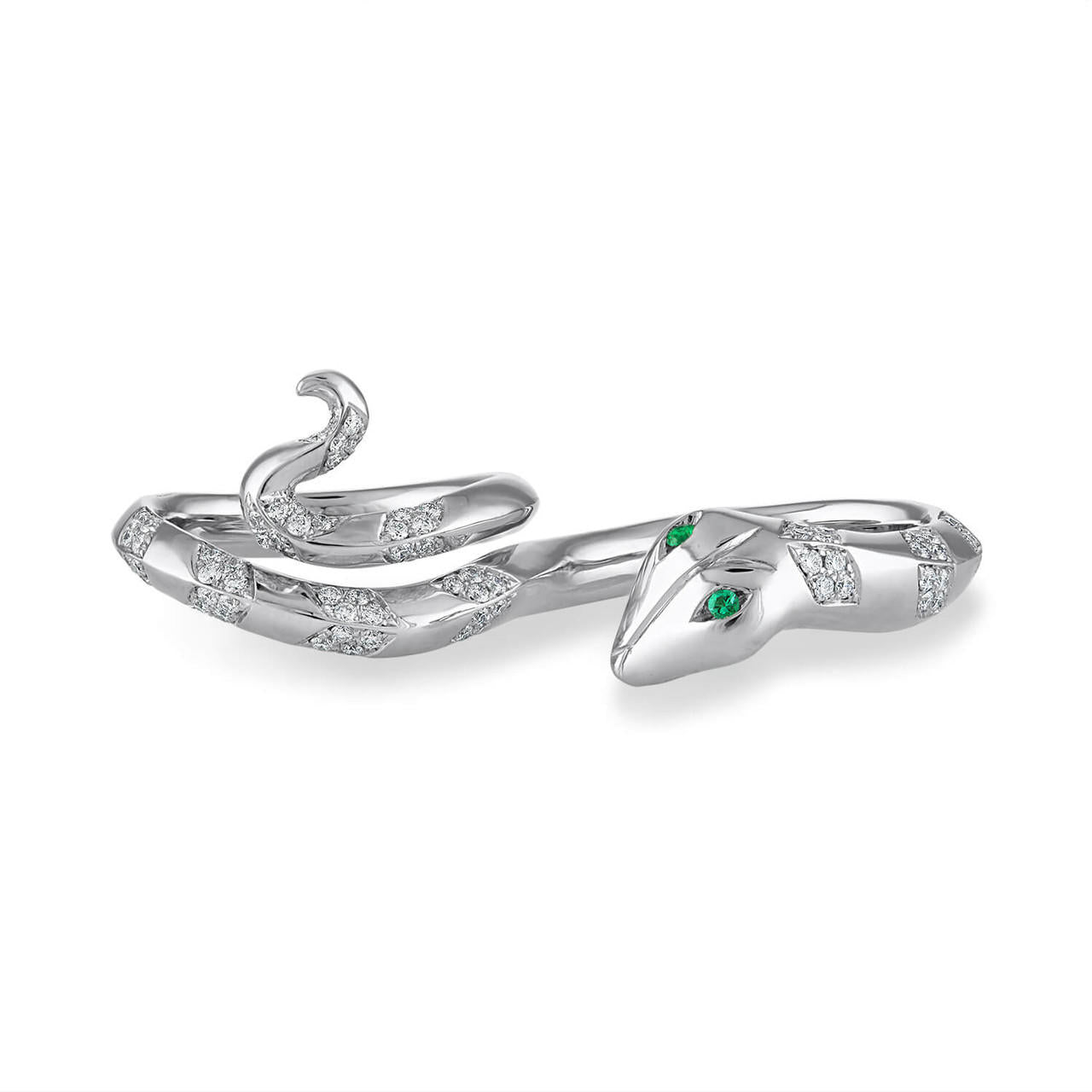 EMERALD AND DIAMOND SNAKE RING