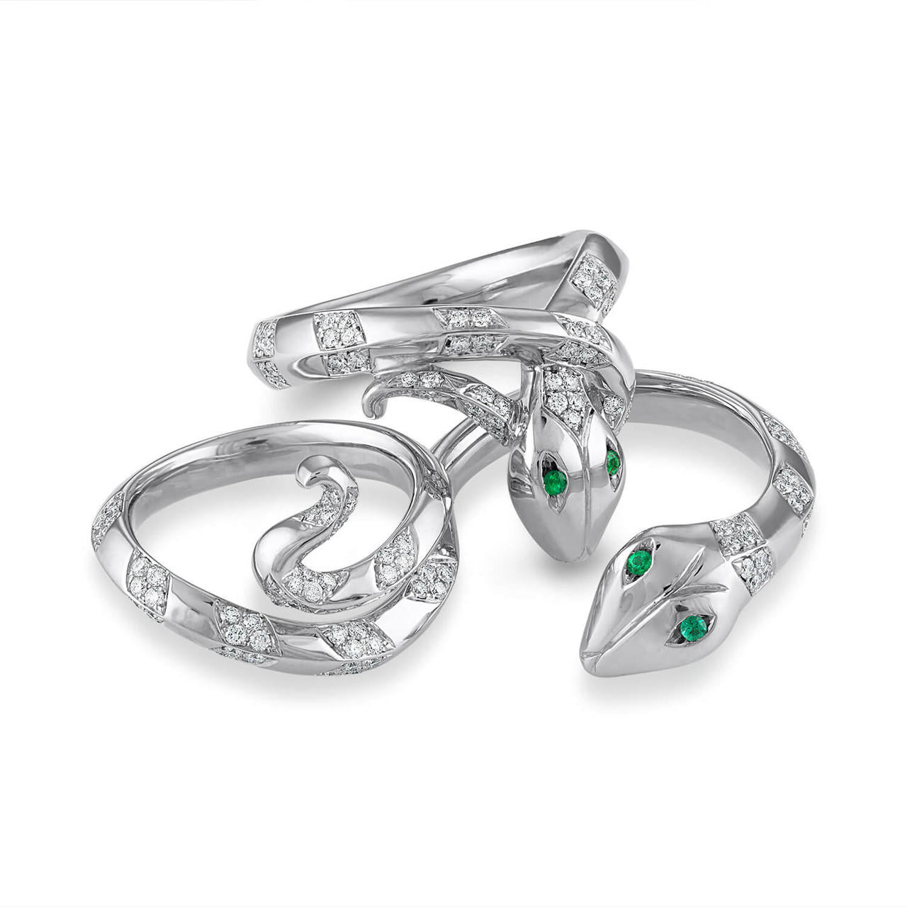 EMERALD AND DIAMOND SNAKE RING