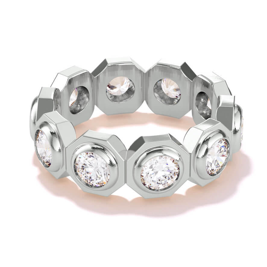 Still 10 Stone octagon bezel set wedding band in platinum