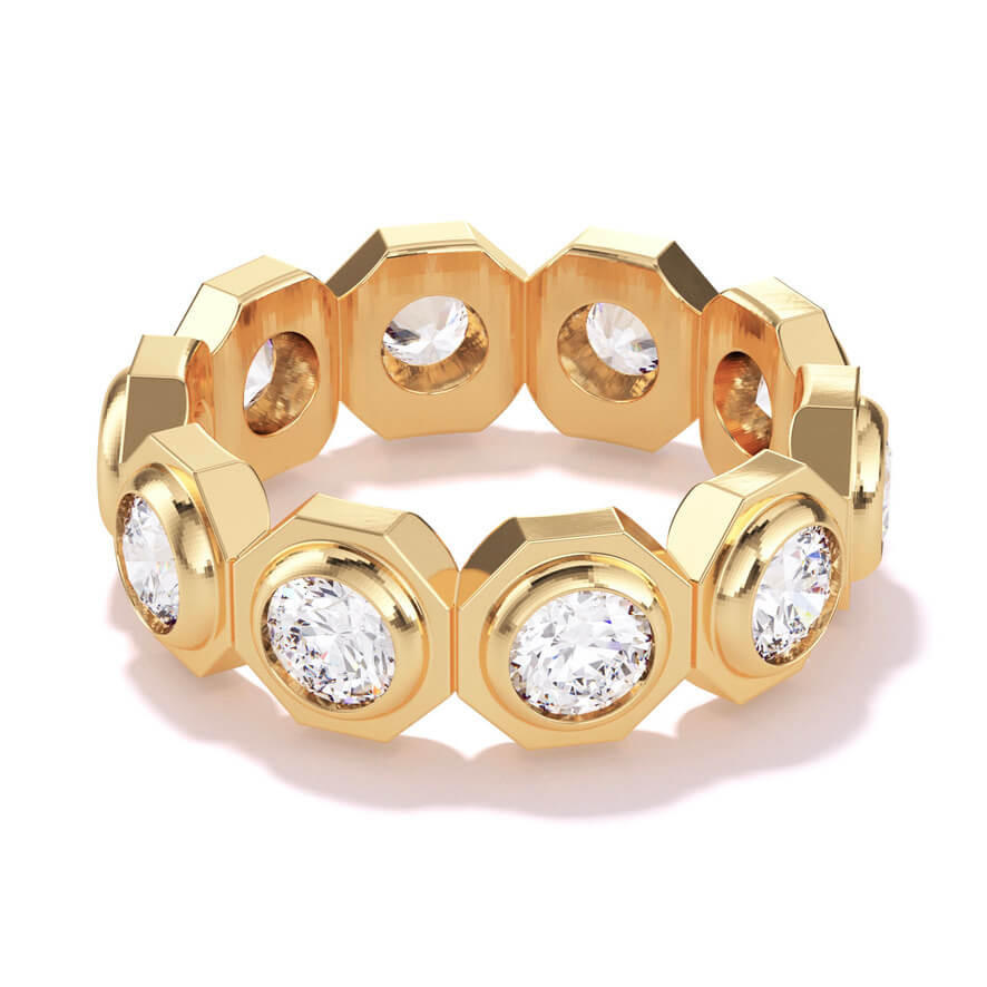 Still 10 Stone octagon Bezel set wedding band in 18k yellow gold