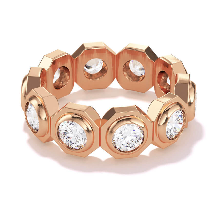 Still 10 Stone octagon Bezel set wedding band in 18k rose gold