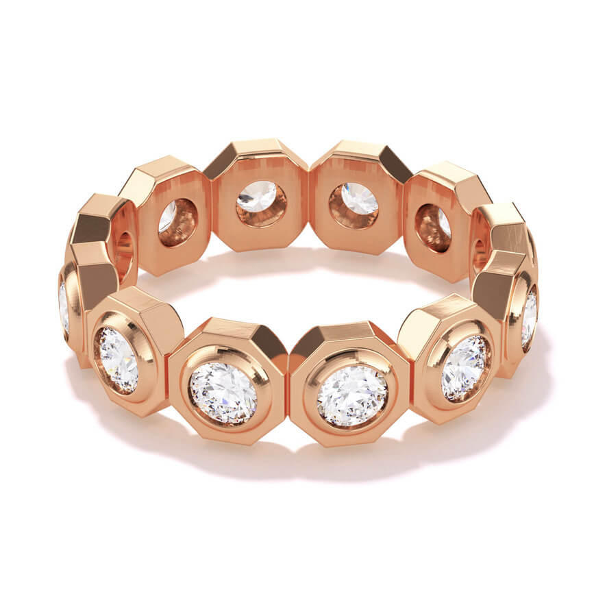 Still 12 Stone Octagon Bezel Wedding Band in 18k rose gold