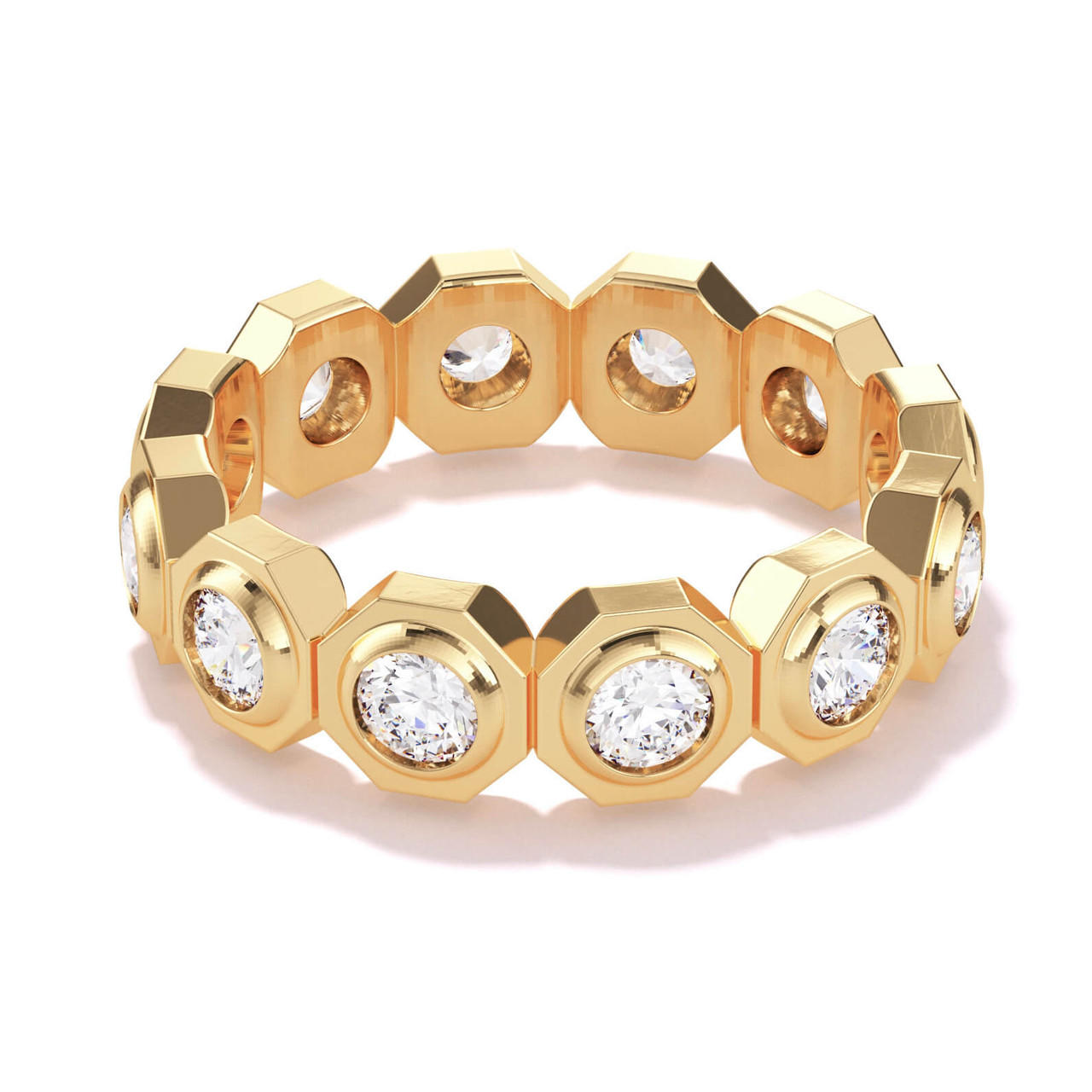 Still 12 Stone Octagon Bezel Wedding Band in 18k yellow gold
