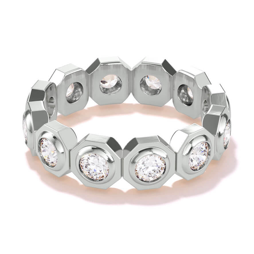 Still 12 Stone Octagon Bezel Wedding Band in platinum