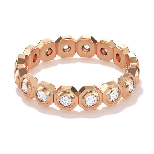 Still 16 Stone Octagon Bezel Set Diamond Eternity Band in 18k rose gold