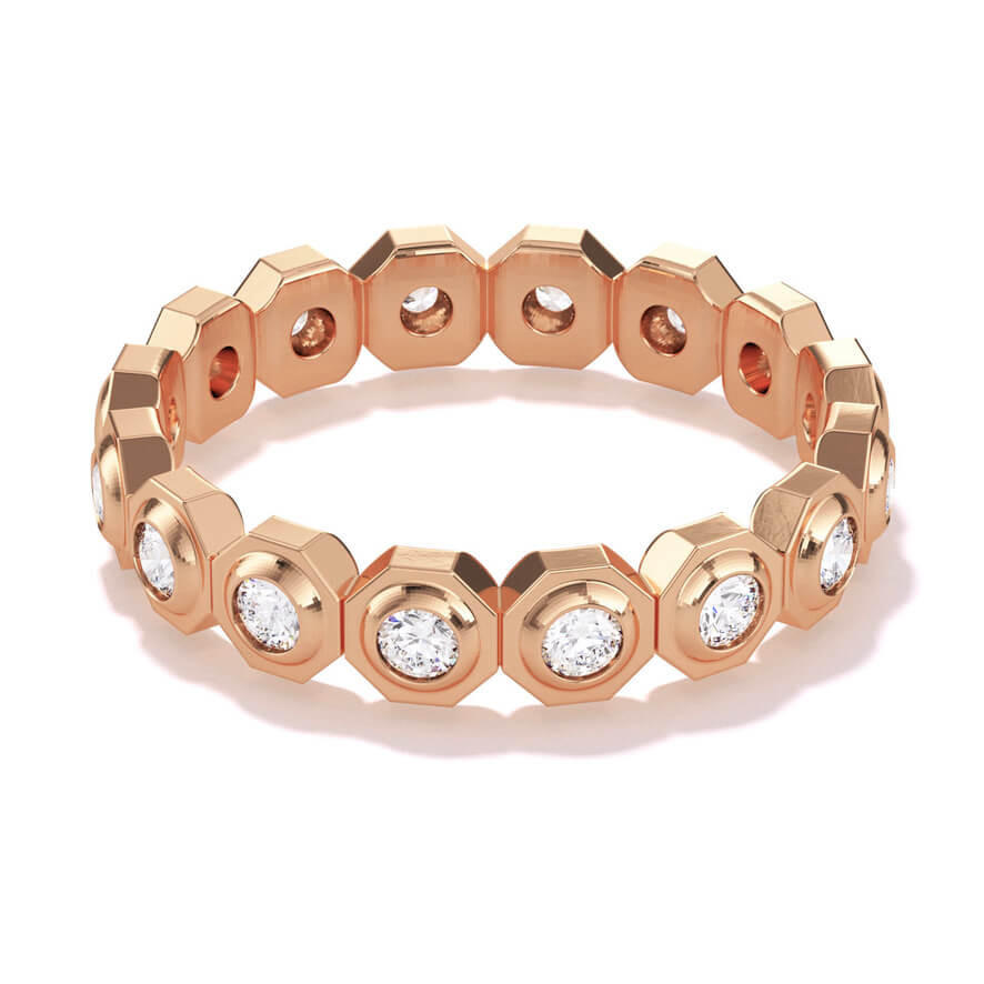 Still 16 Stone Octagon Bezel Set Diamond Eternity Band in 18k rose gold