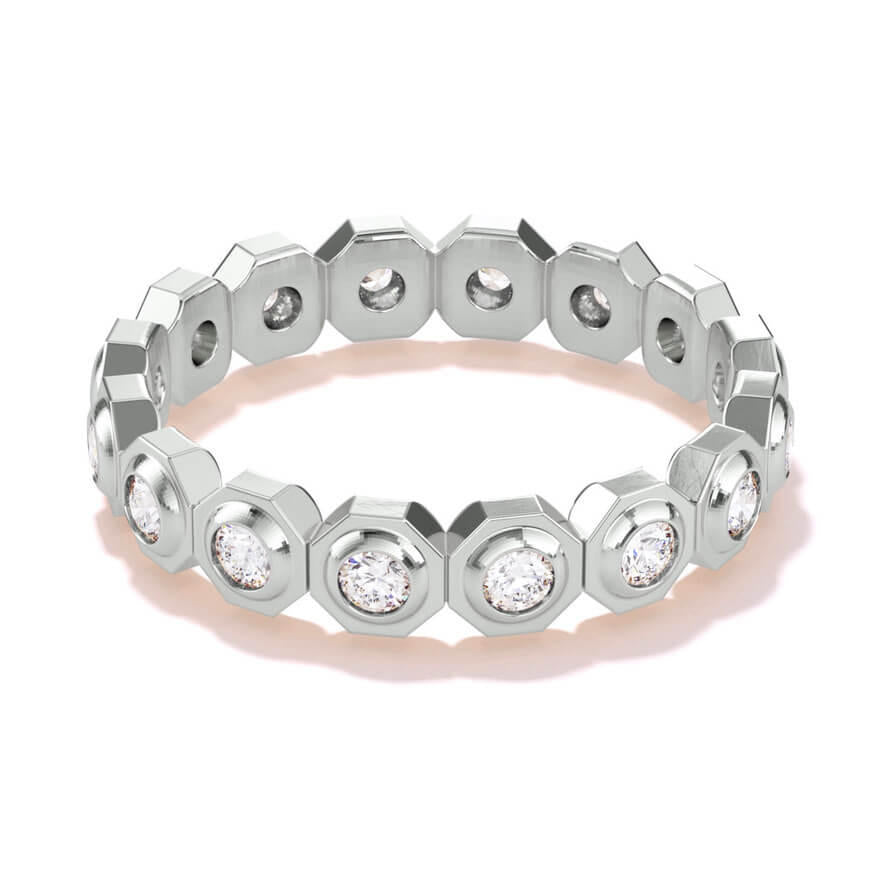 Still 16 Stone Octagon Bezel Set Diamond Eternity Band in platinum