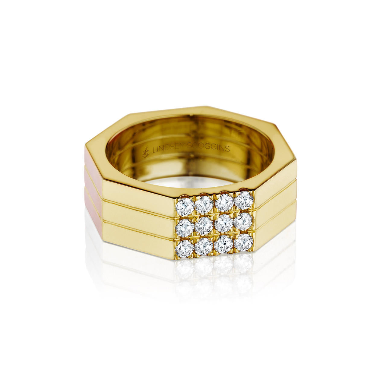 octagon diamond ring in 18 karat yellow gold with diamond details