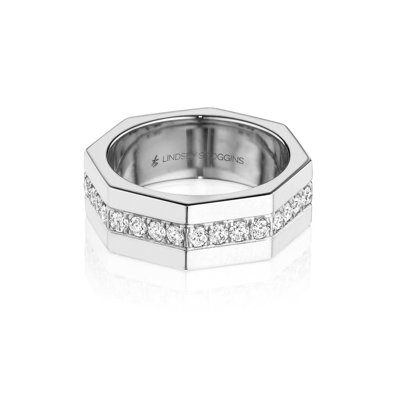 Octagon platinum  and diamond ring in with one row of pave diamonds