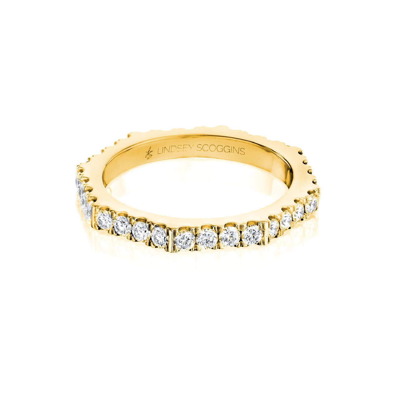 Still One Row Micro Pave Wedding band in yellow gold