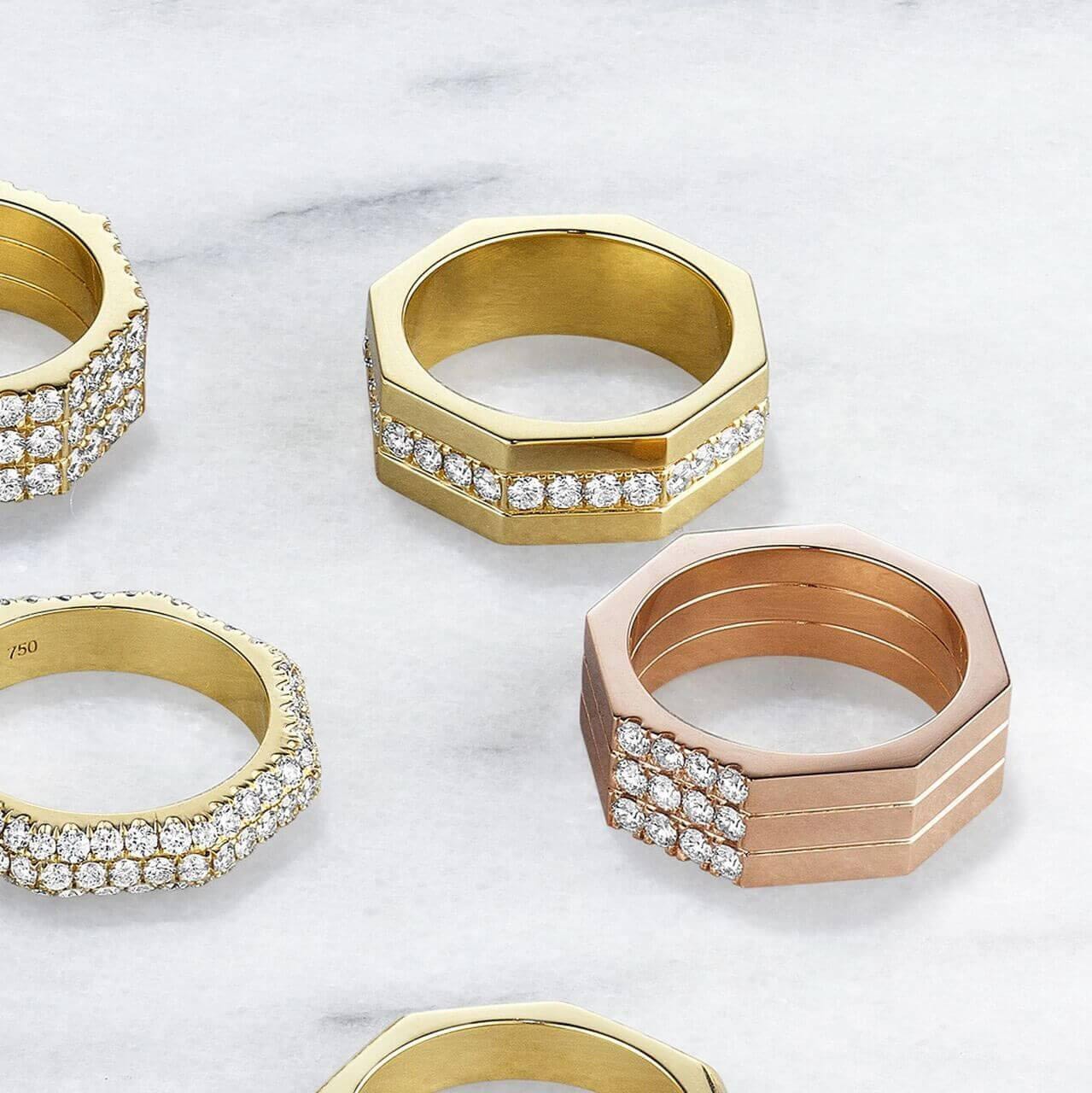 Still Triple Row Pave Diamond Ring with other Still Collection bands