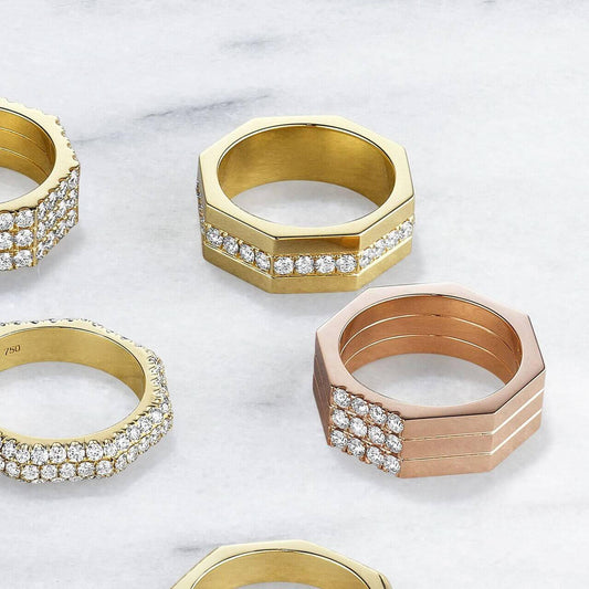 Still Triple Row Domed Pave Band Yellow Gold and diamond