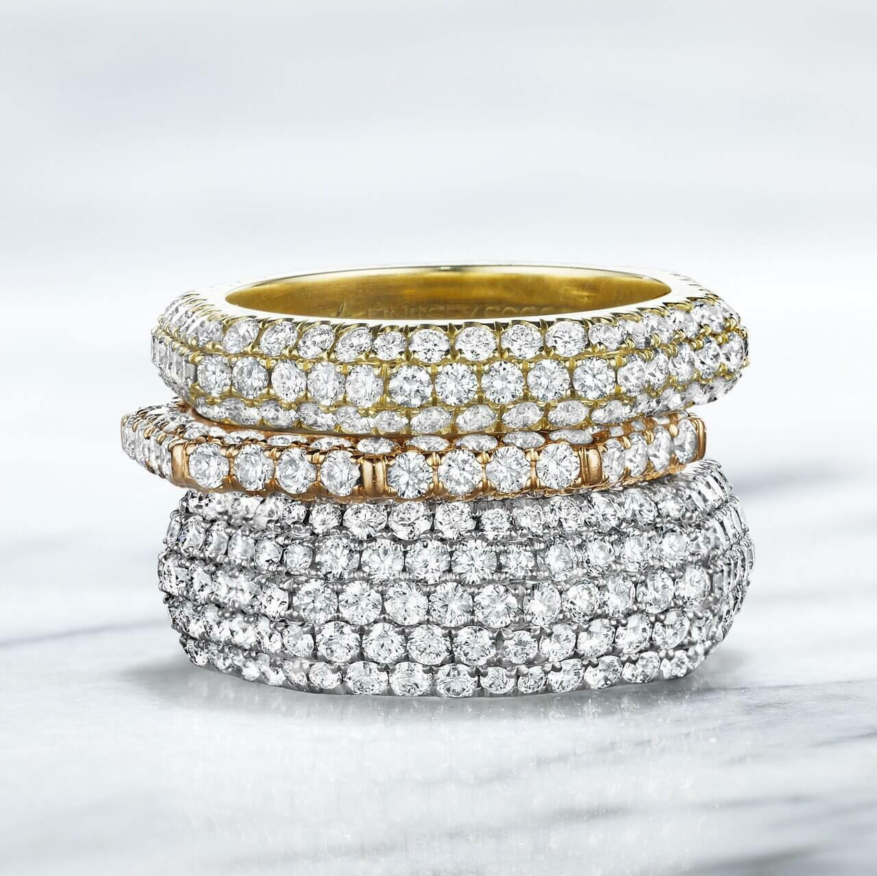 Still Triple Row Domed Pave Band Yellow Gold and diamond